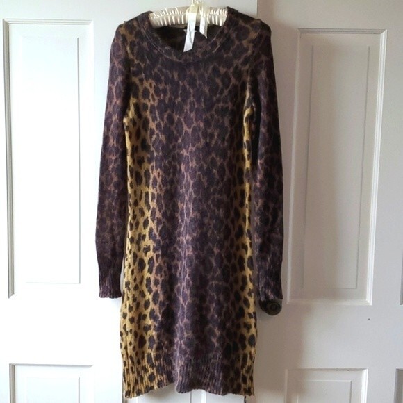 J. CREW LEOPARD WOOL SWEATER DRESS ANIMAL PRINT SIZE SMALL MOBWIFE COSTUME - Picture 1 of 12